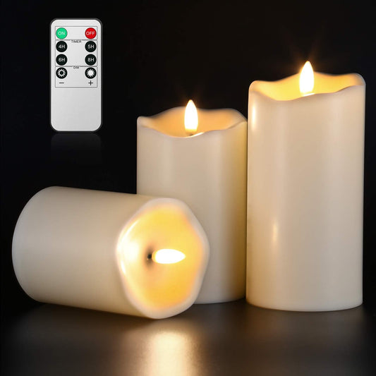 Flickering Flameless Candles with Remote, Most Realistic Battery Operated Candles, Set of 3 LED Candles with Timer for Home Wedding Halloween Christmas Decoration
