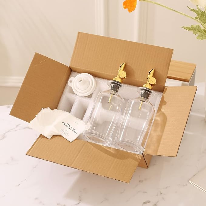 Molimoli - Premium Olive Oil Dispenser Bottles for Kitchen with Pourer - Oil and Vinegar Dispenser Set, Glass Dispenser for Kitchen, Dispenser Bottle of 350ml - Set of 2