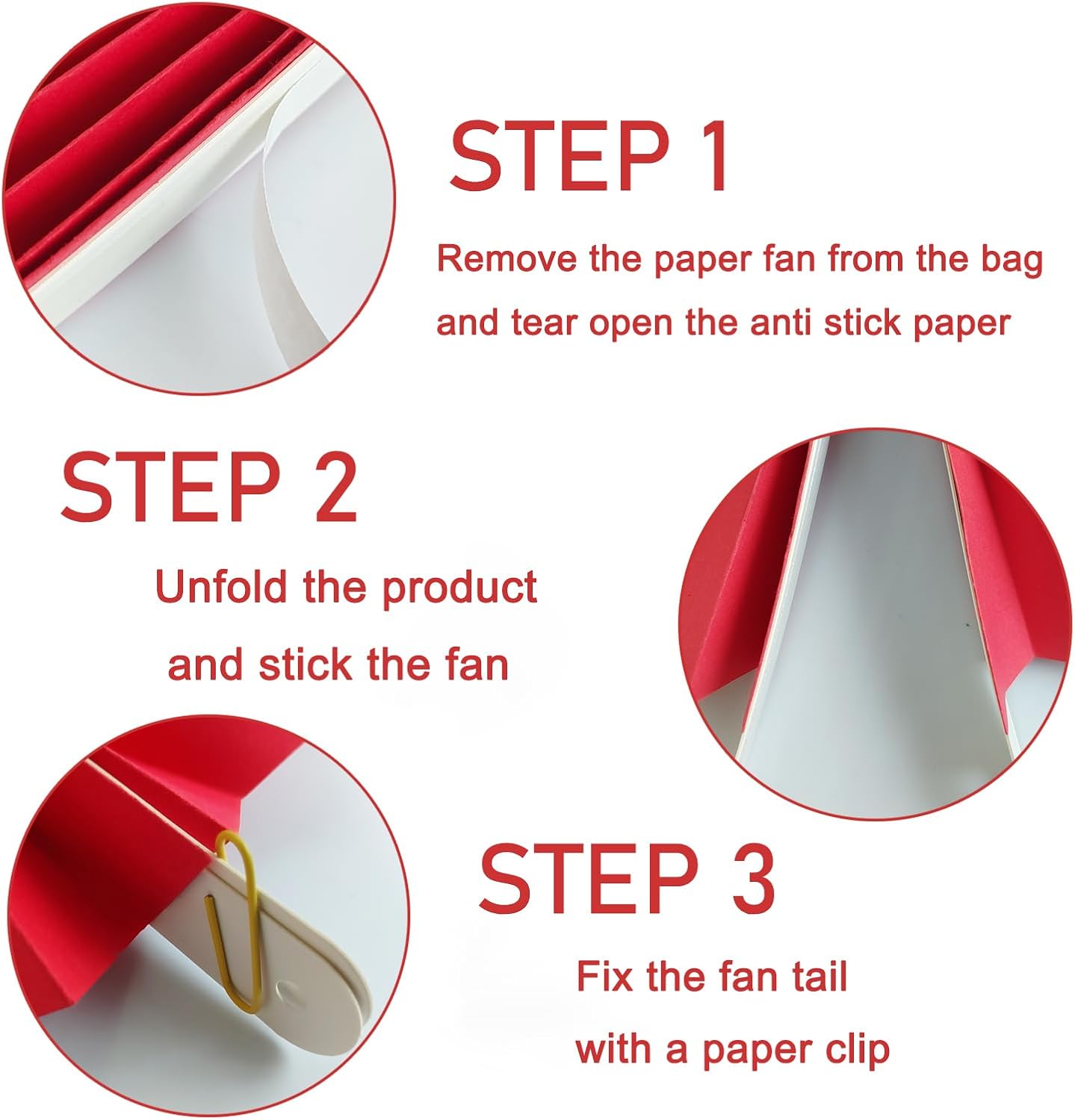 Red Birthday Decorations,DIY Red Paper Fans Hanging Decoration ,Party Supplies Party Fans 8in, Wedding Graduation Events Accessories 30 Color DIY Set （Red）