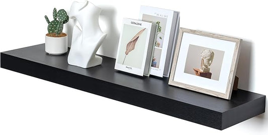 12'' Deep Floating Shelves, 48 Inch Large Floating Shelf Black, Deep Wall Shelves for Living Room Bathroom Laundry Room Bedroom Kitchen Home Office - Black