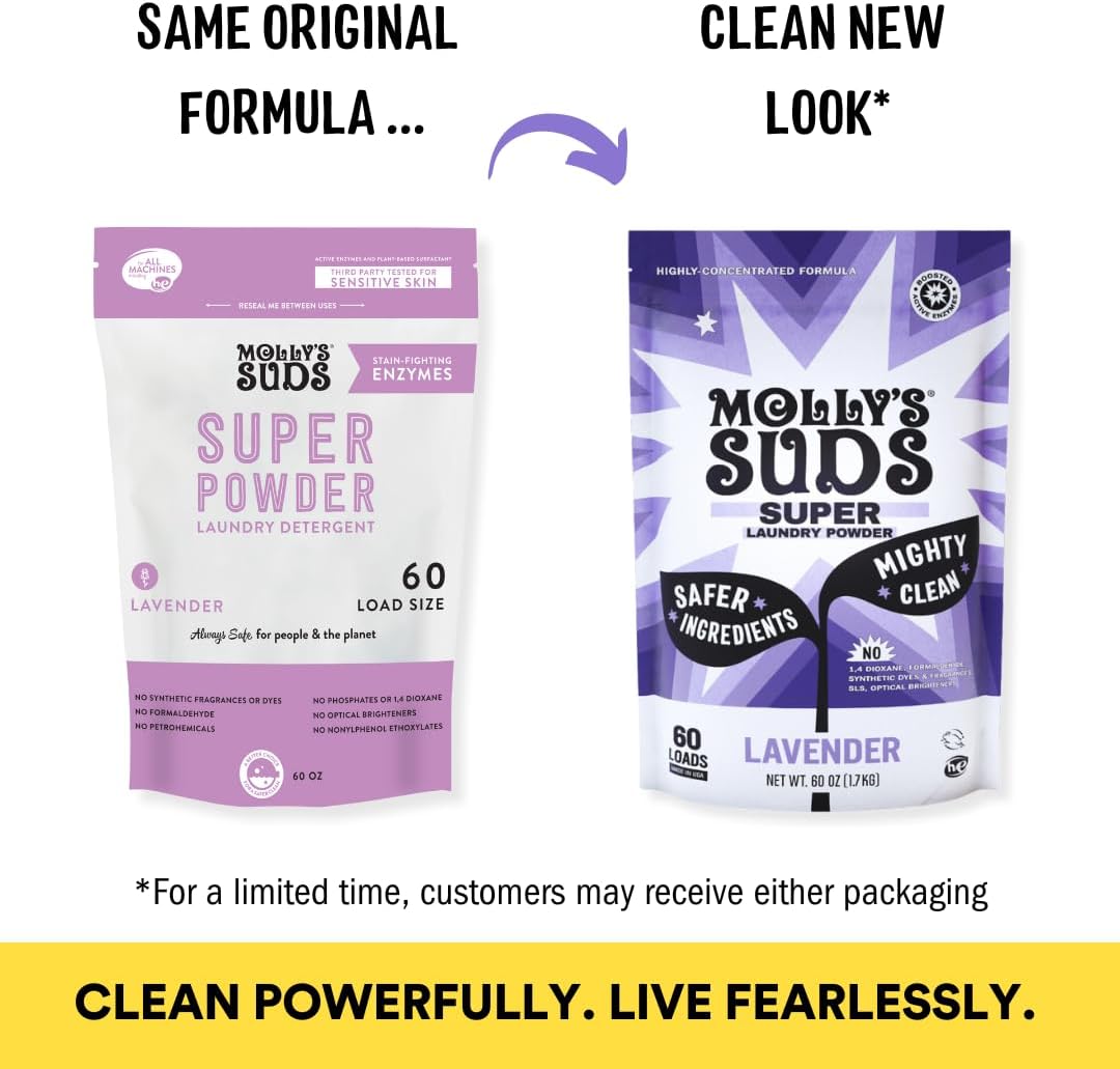 Molly's Suds Super Powder Detergent | Extra Strength Laundry Soap, Stain Fighting | Sensitive Skin | Simple, Effective Ingredients | 60 Loads - Lavender