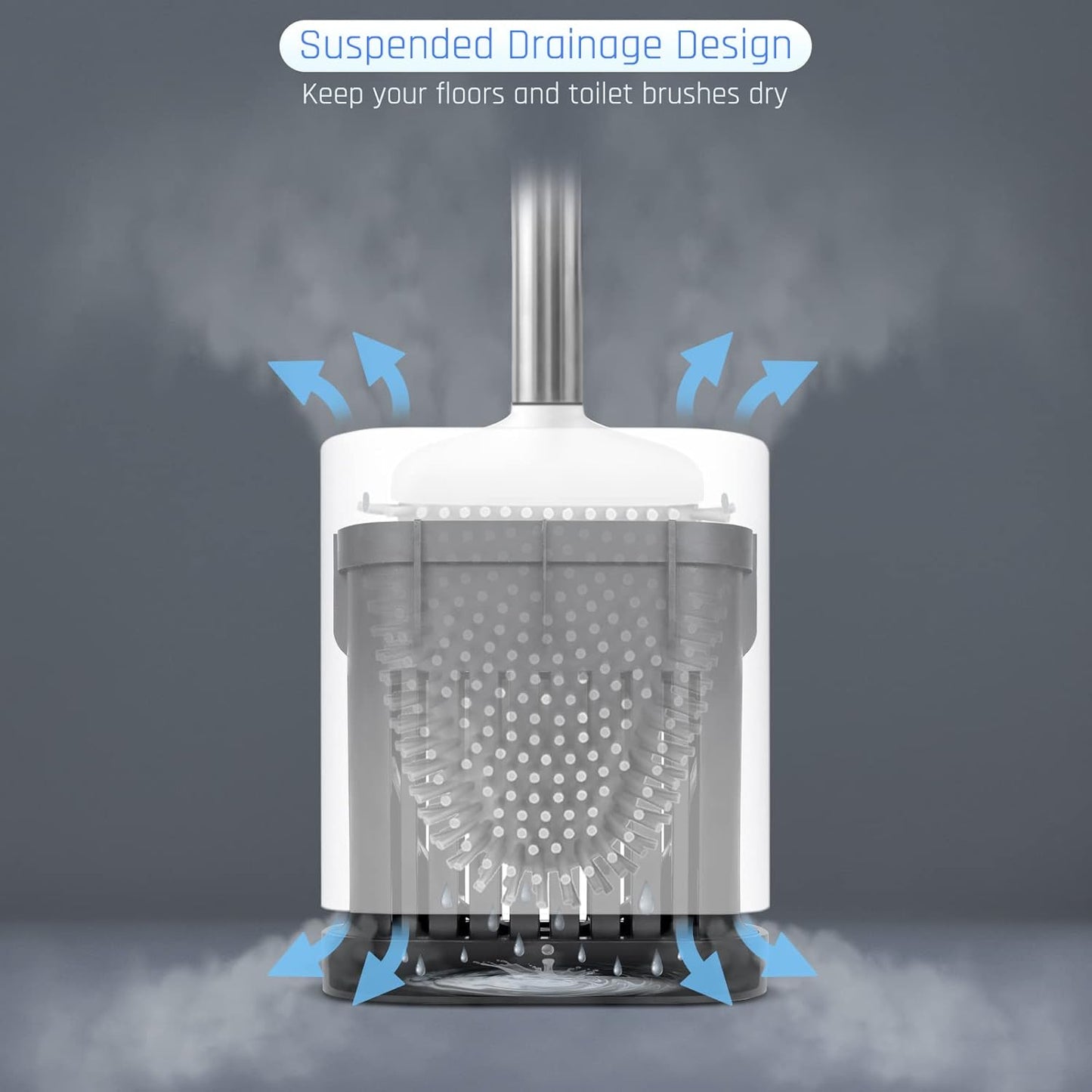 Sellemer Toilet Brush and Holder Set for Bathroom, Flexible Toilet Bowl Brush Head with Silicone Bristles, Compact Size for Storage and Organization, Ventilation Slots Base (2 Pack, Multicolor)