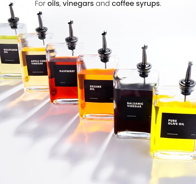 Olive Oil Dispenser for Kitchen, Cooking Oil Dispenser, Oil and Vinegar Dispenser Set, Olive Oil Bottle, Soy sauce dispenser, coffee syrup bottles - 4 pcs, Black