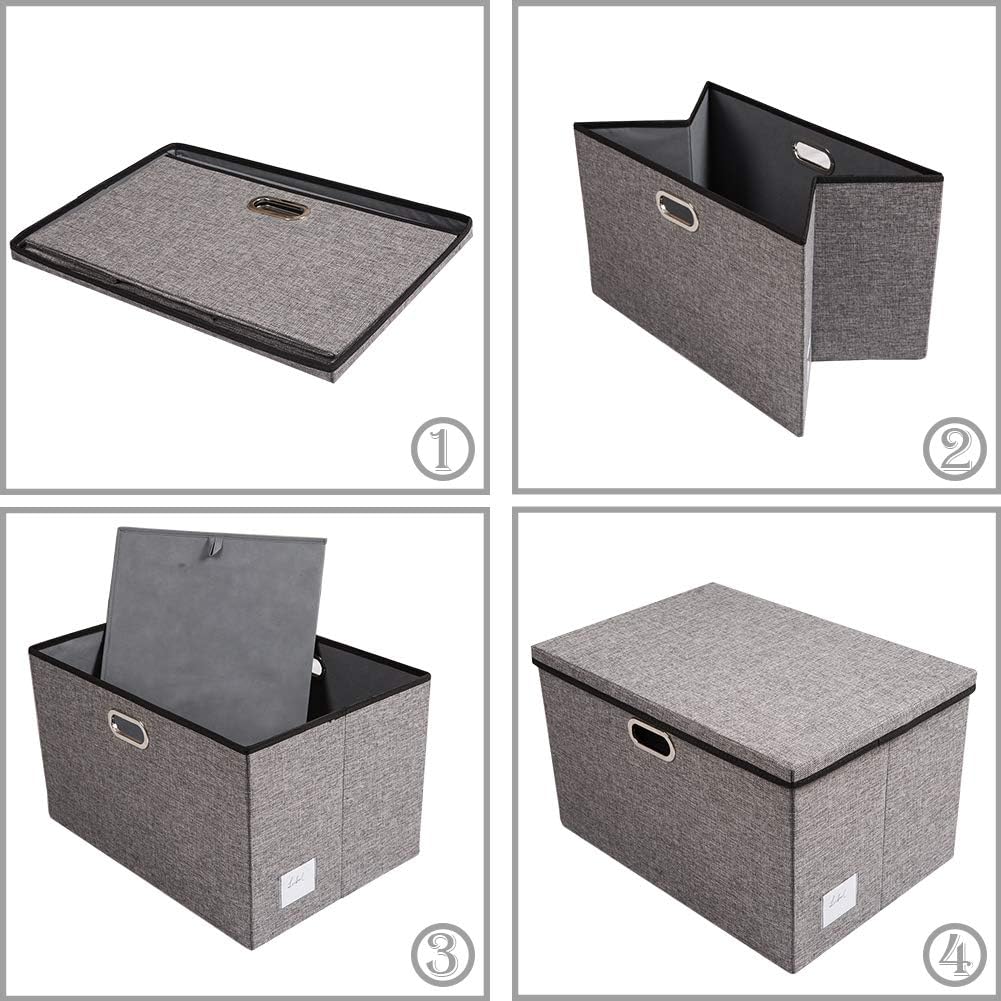 PRANDOM Extra Large Collapsible Storage Bins with Lids [3-Pack] Linen Fabric Foldable Storage Baskets Boxes Organizer Containers Cube with Cover for Bedroom Closet Office Nursery (22.8x15.75x13.8)