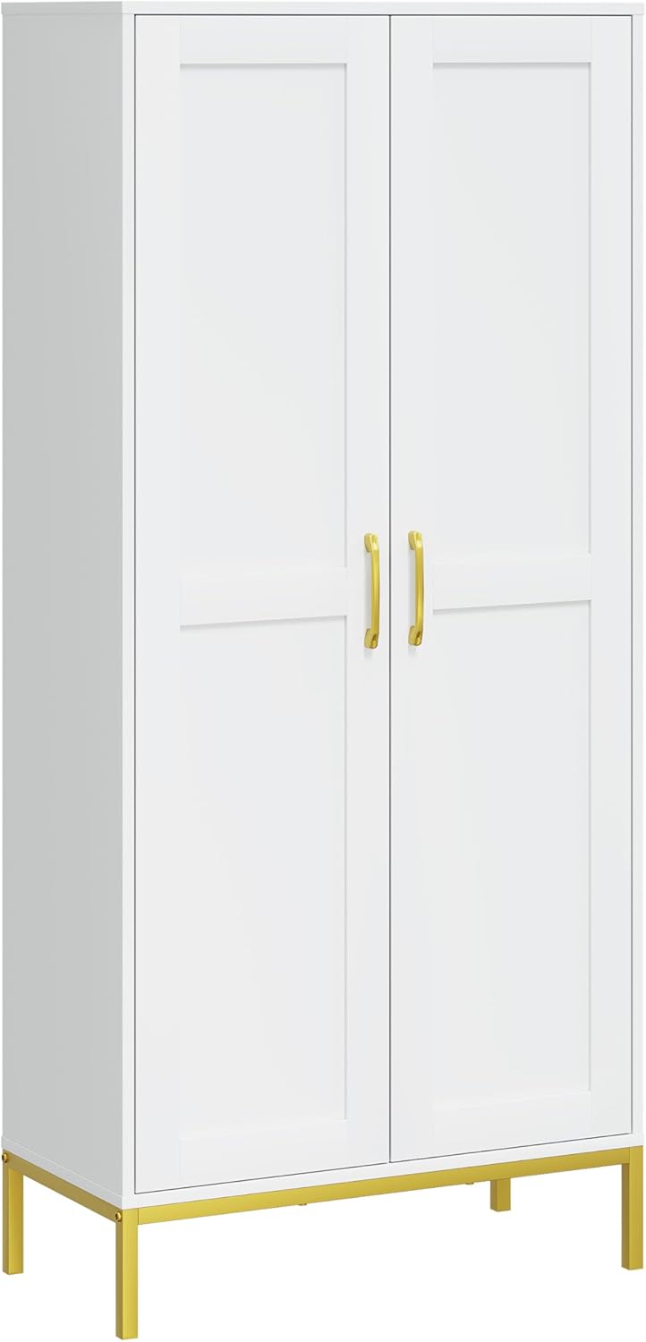 Tall Storage Cabinet, Kitchen Pantry Cabinet with 2 Doors & Adjustable Shelves for Laundry Room, Living Room, Entryway,Bathroom,White