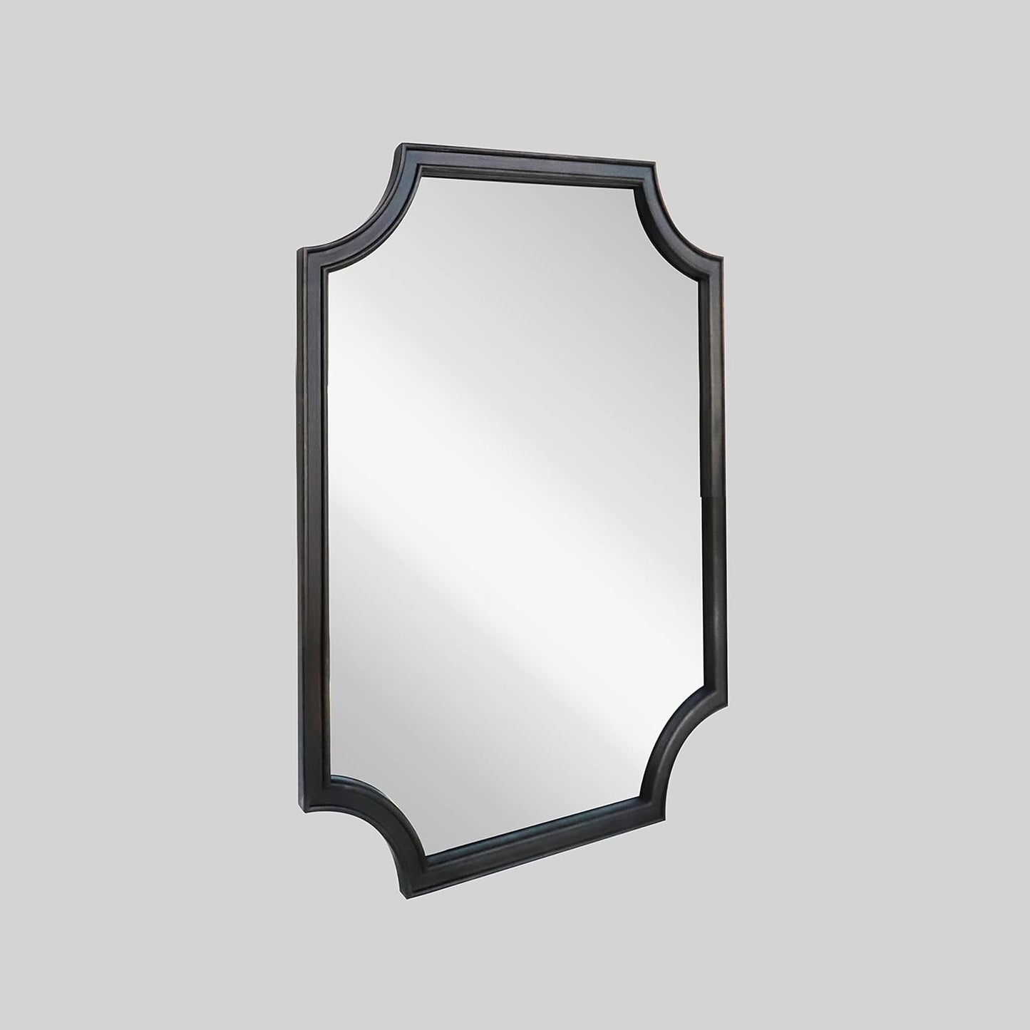 WallBeyond 20" x 30" Full Scalloped Corners Arch Rectangle Wall Mirror with Wood Frame for Entryway, Living Room or Bedroom Home Decor - Light Woodgrain [20" x 30" Black]