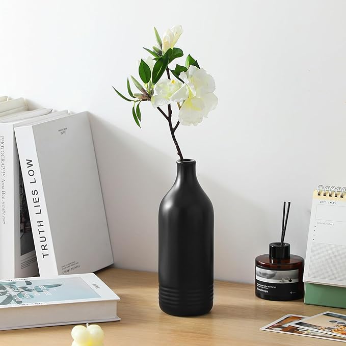 vancasso 20 Oz Ceramic Olive Oil Dispenser Bottle, Bottle Dispenser with Spout and Funnel for Kitchen,Suitable for Oil, Vinegar, Coffee Syrups & Other Liquids，BK