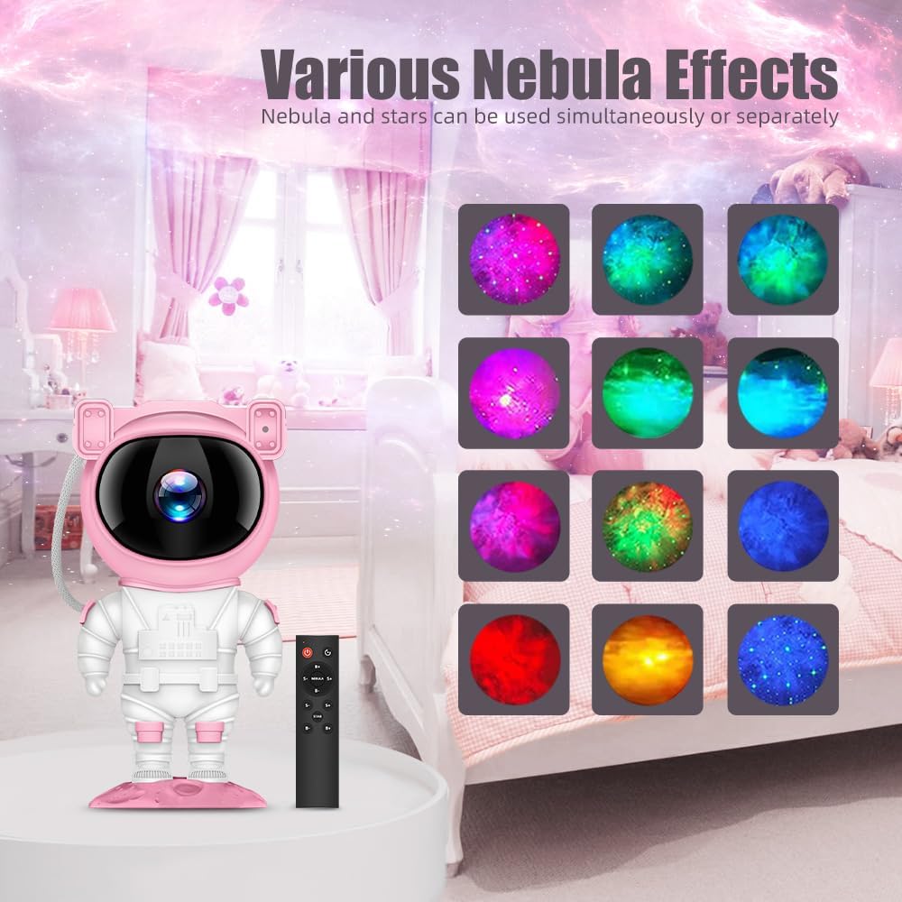 Astronaut Galaxy Projector Night Light with Timer and Remote Star Starry Nebula LED Lamp, Gift for Kids and Adults for Bedroom, Christmas, Birthday, Valentine's Day etc. (Pink-White)