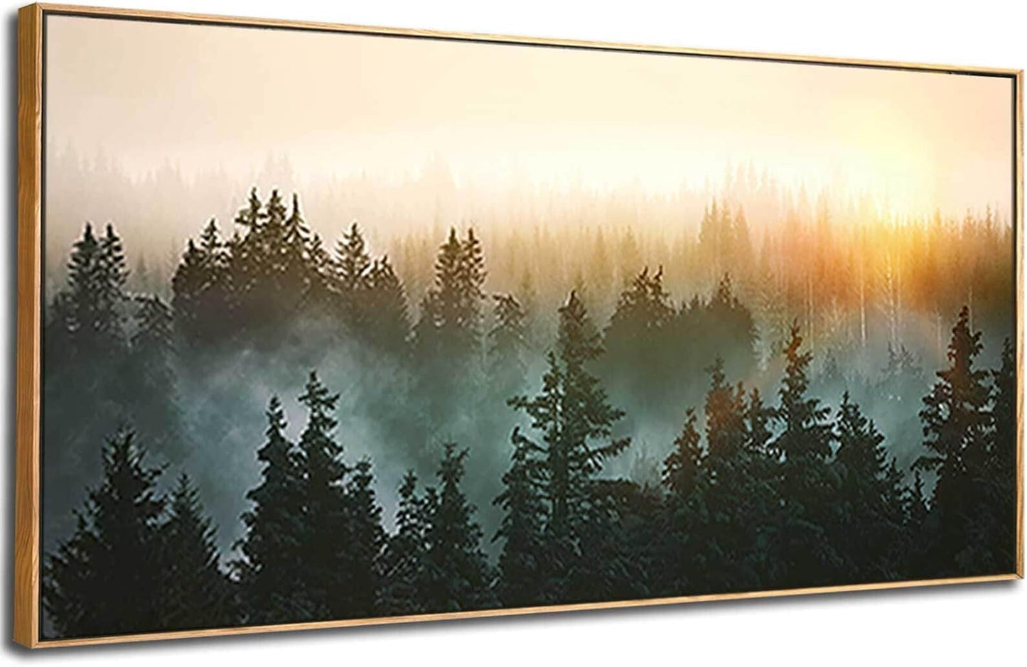 Living Room Wall Art Sunrise Misty Forest 24"x48" Modern Home Wall Decor Plants Wall Decorations Framed Artwork for Bedroom Dining Room Office Hotel