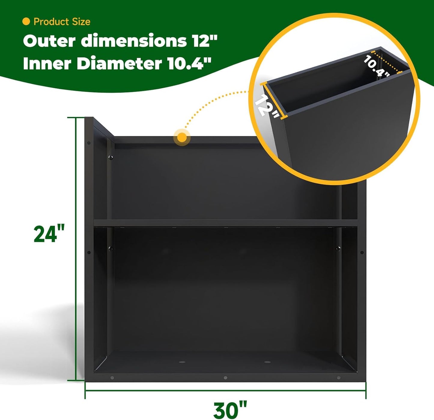 Black Steel Metallic Heavy Planter for Outdoor Plants 30"x12"x24" Outdoor Metal Planter Spliced Flower Pot with Partitions for Outside,Indoor,Garden (Black, 30 * 12 * 24)