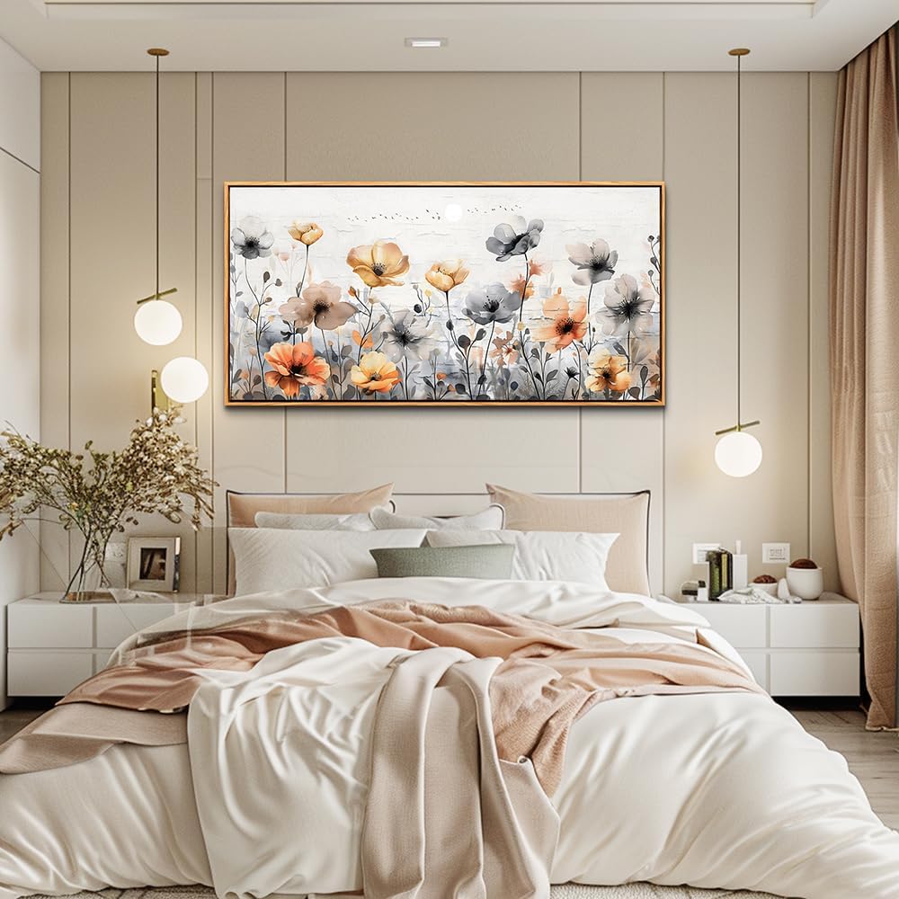 ZUITINGHUA Large Wood Framed Wall Decor For Living Room Canvas Wall Art For Office Modern Wall Decorations For Bedroom Flowers Landscape Paintings Farmhouse Pictures Artwork Home Decor 24x48 In