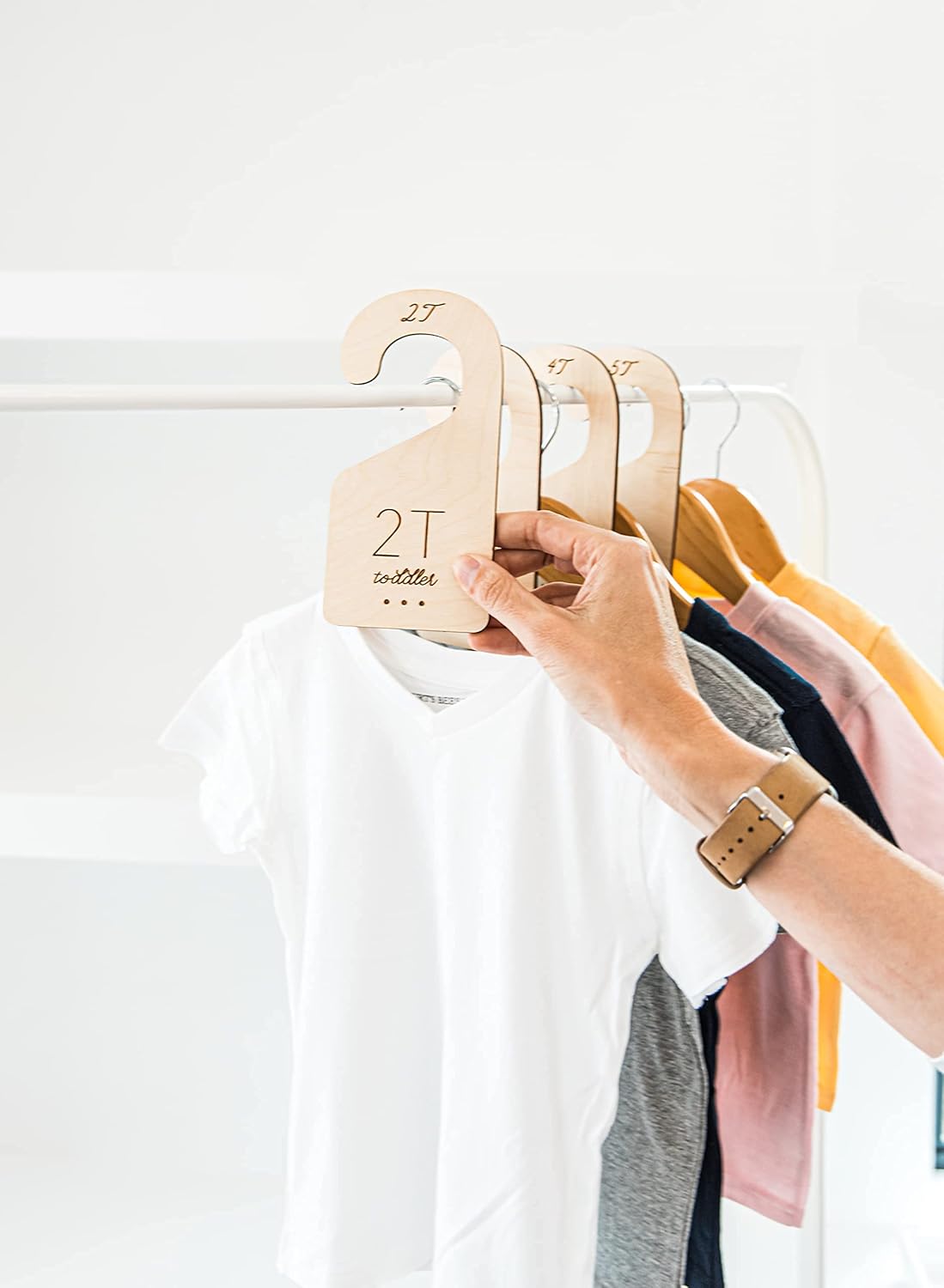 Loft Toddler Closet Dividers Durable Birch Kids Closet Organizer Timeless Etched Design for 2T-5T (Set of 4)