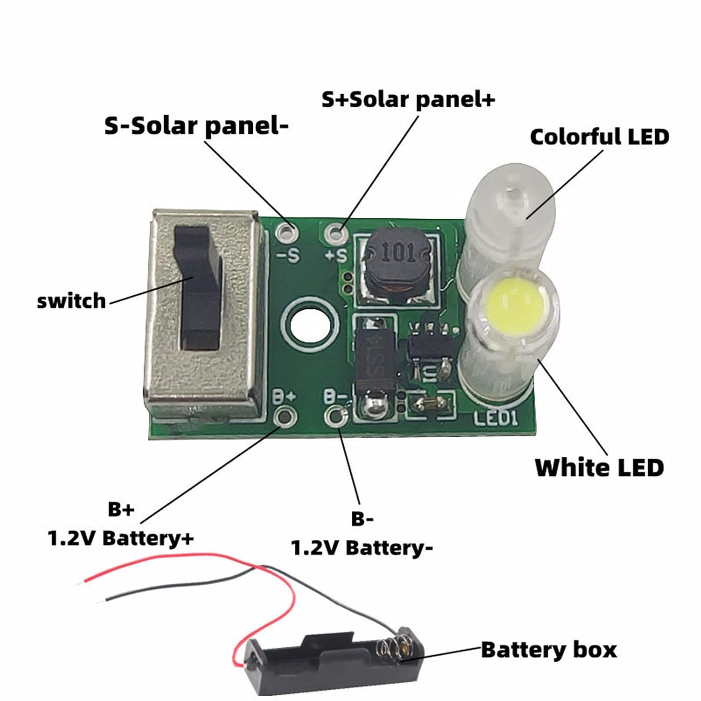 Solar Light Control Panel Kit 1.2V Solar Light Control Board Charging PCB Solar Lawn Lamp Control Board Set with Instruction Manual