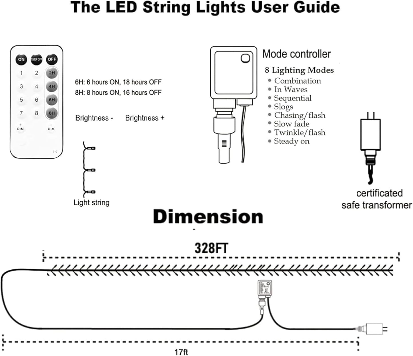 Dazzle Bright Outdoor Christmas String Lights, 1000 LED 328 FT Plug in Fairy Light with Remote Control 8 Modes & Timer, Waterproof Decoration for Home Garden Yard Xmas Wedding, Red & Green