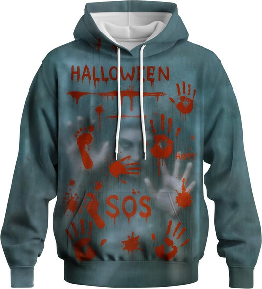 LAOLIUSN Novelty Long Sleeve Hoodie Funny Fashion Bloody Sweatshirts