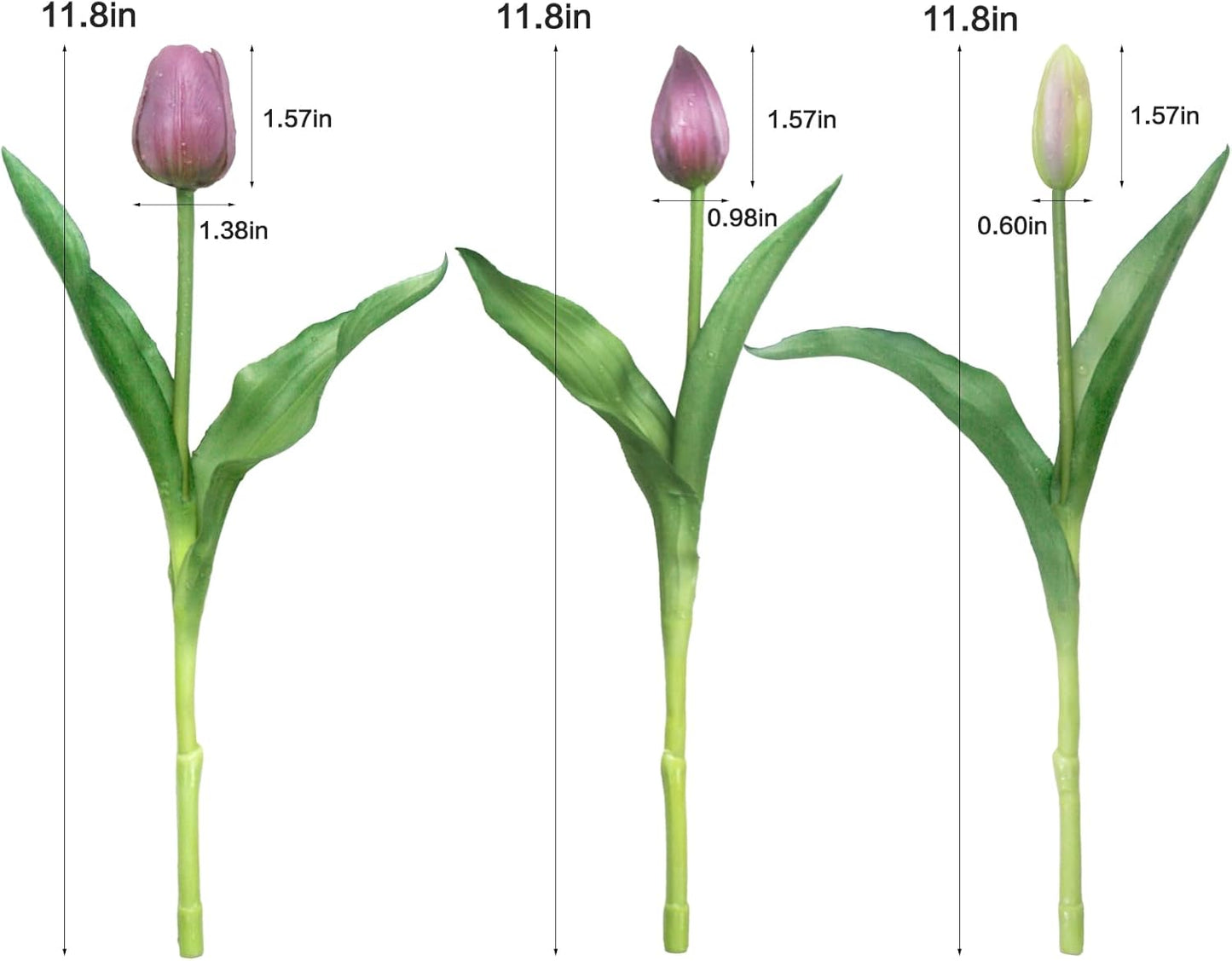 15pcs Artificial Tulips Flowers, Fake Tulips Real Touch, Faux Latex Bouquets, for Party Wedding Home Room Decoration (Purple)