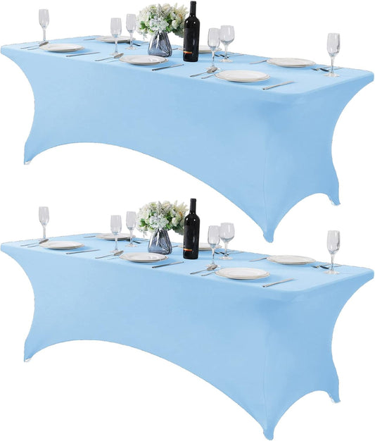 2Pack Spandex Table Cover for 8FT or 4ft or 6ft Table Universal Fitted Stretch Tablecloth for Party, Banquet, Wedding and Events-Blue Mist