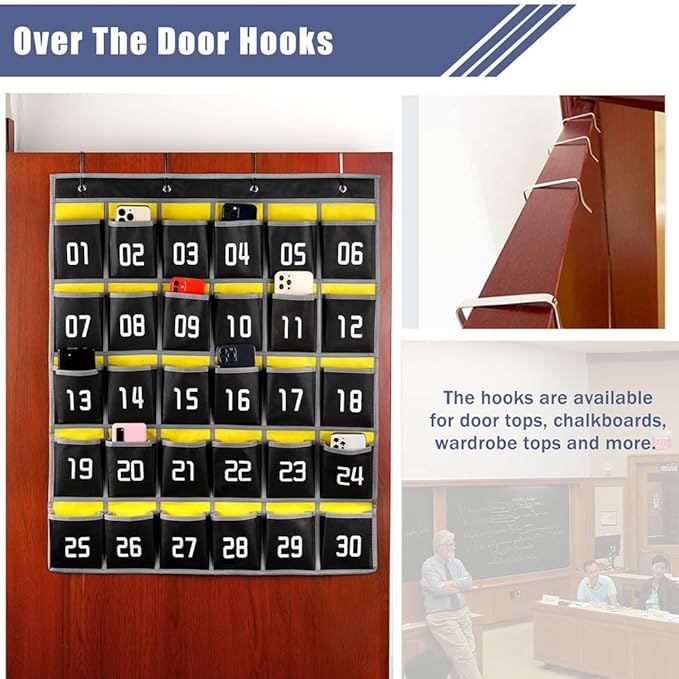 Loghot Classroom Accessories Closet Pocket Chart for Cell Phones Holder Wall Door Hanging Organizer (30 Pockets Black)