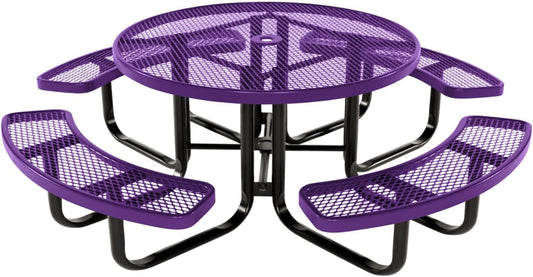 Coated Outdoor Furniture Heavy-Duty Portable Outdoor Kids Table with Umbrella Hole, Expanded Metal Kids Picnic Table, Commercial-Grade, Made in America (46 In, Round, Childrens, Purple)