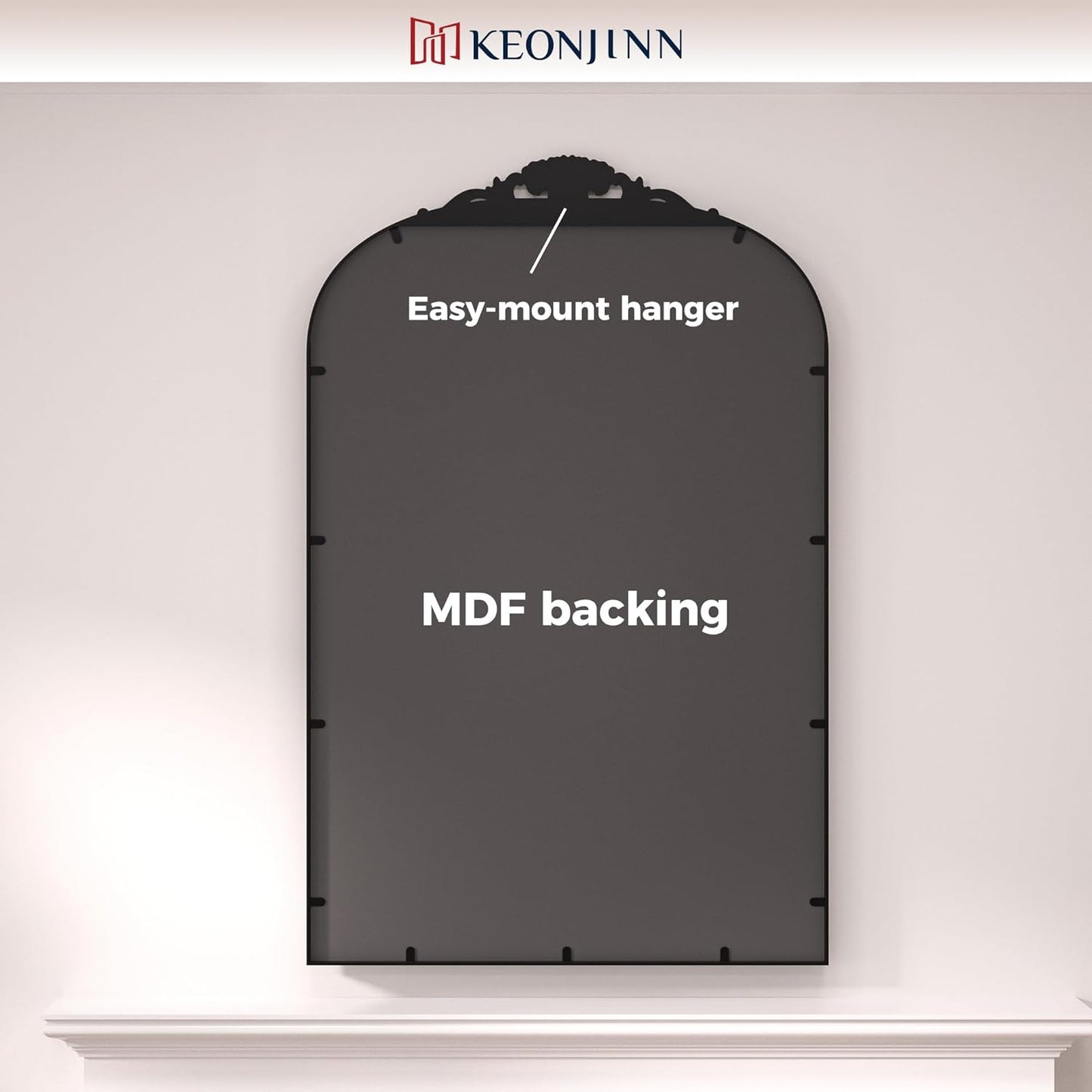 Keonjinn Vintage Arched Wall Mirror 30" x 36", Black Antique Mirrors with Metal Frame, Ornate Baroque Decoration for Mantle, Bathroom, Living Room, Fireplace, French Cleat Mounting