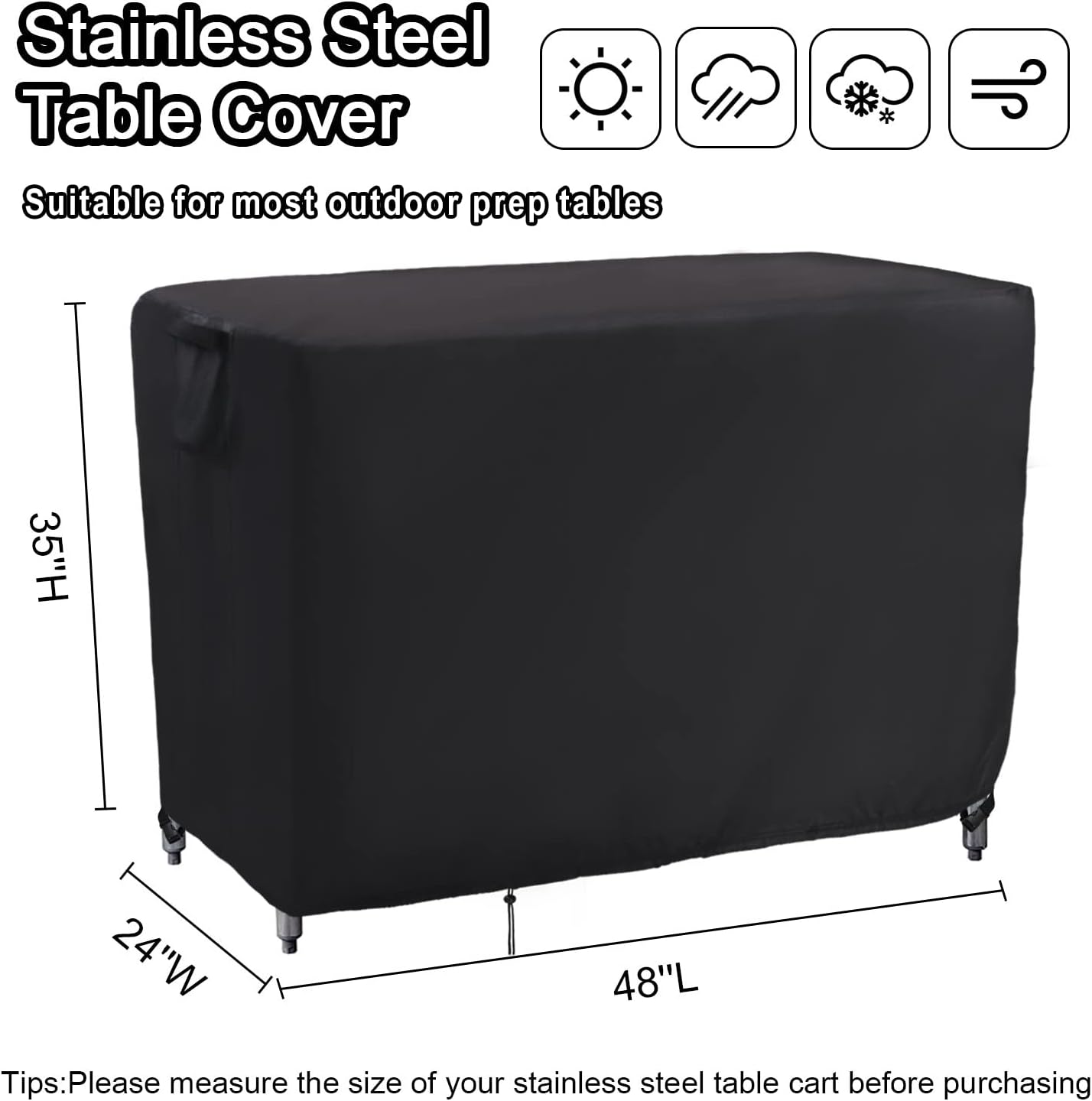 Kingling Outdoor Table Cover 48 Inch, Waterproof Stainless Steel Table Cover Metal BBQ Table Covers Weather Protection for Patio Kitchen Work/Prep Tables - 48''L x 24''W x 35''H