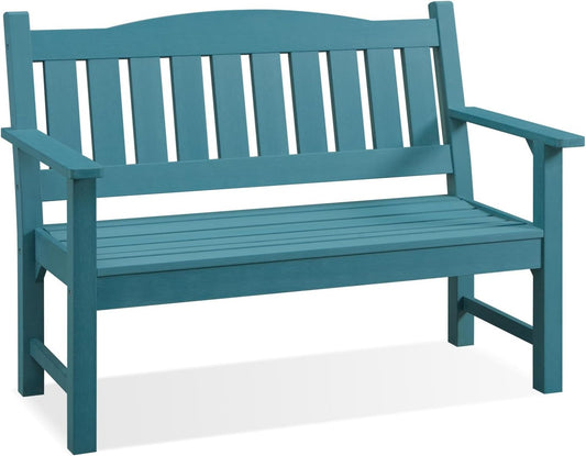 Psilvam 2-Person Outdoor Memorial Bench, All-Weather Poly Lumber Garden Bench, Rot-Resistant Outdoor Patio Bench for Park,Porch,and Church (Blue)