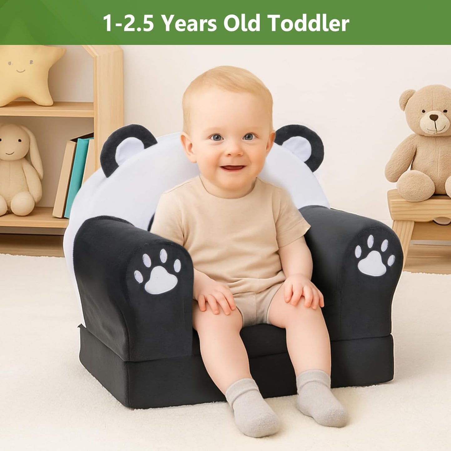 MONKISS Cute Toddler First Chair, Kids' Armchairs, Mini Couch for Baby, Panda, 1~2.5 Years Old