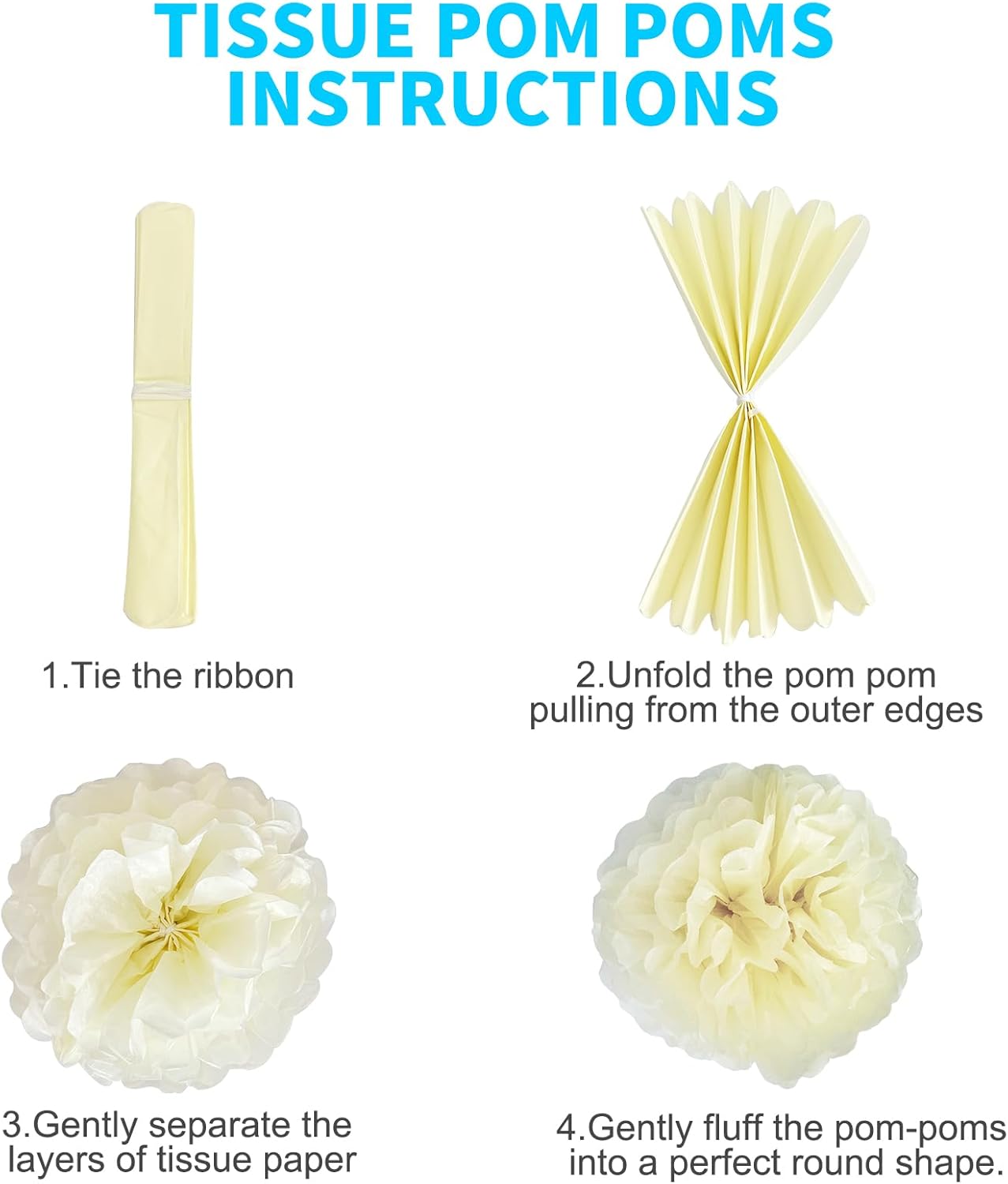 Blue Party Streamers Decorations Paper Pom Poms Fringe Backdrop for Wedding Decor, Birthday, Bachelorette, Baby Shower, Party Backdrop