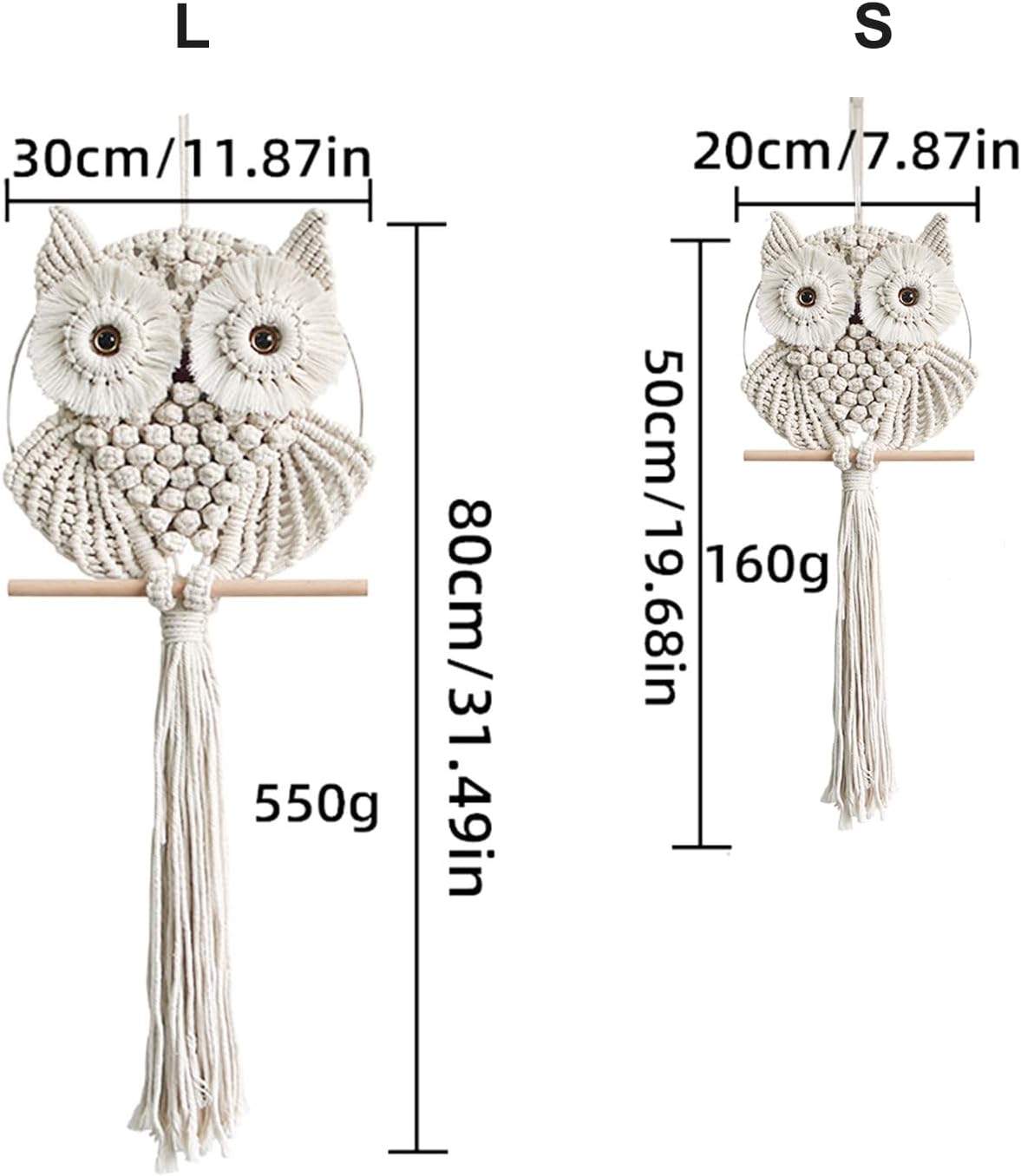 Achart Owl Macrame Wall Hanging-Hand Woven Boho Tapestry-Macrame Wall Decor -Owl Decor for Bedroom, Living Room, Nursery (Beige-Small)