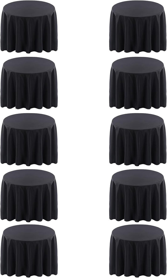 Surmente 120 inch Round Tablecloths -10 Pack Black Round Table Cloths, Polyester Fabric Table Covers for Wedding, Party, Banquet, or Restaurant