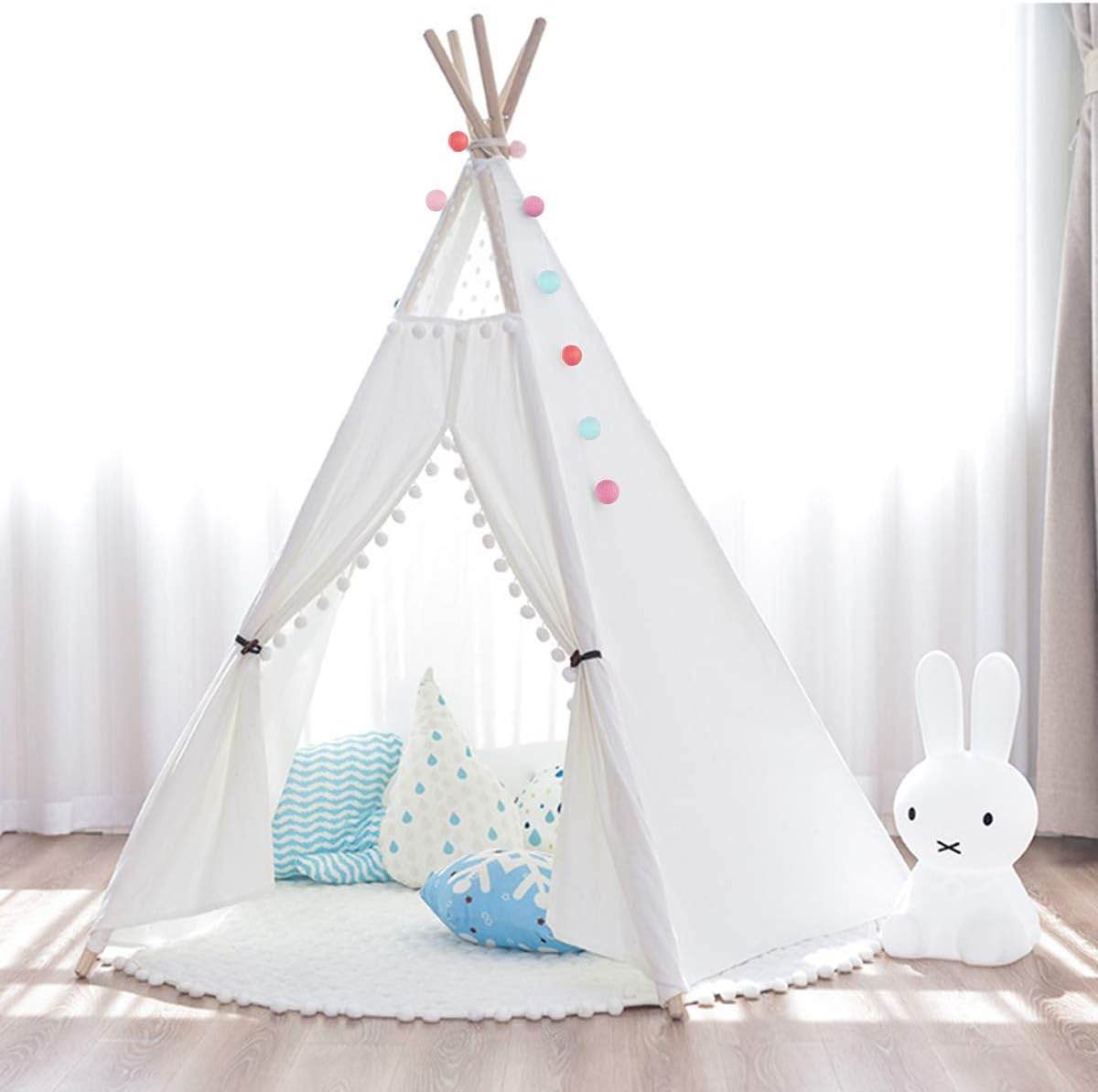 CCINEE 9.8 Feet Felt Ball Garland Pink Pom Poms Balls Strings (24Pieces Bulk) Handmade 4 Colors Mixed 1.2" for Birthday Banner Festival Spring Party Favor