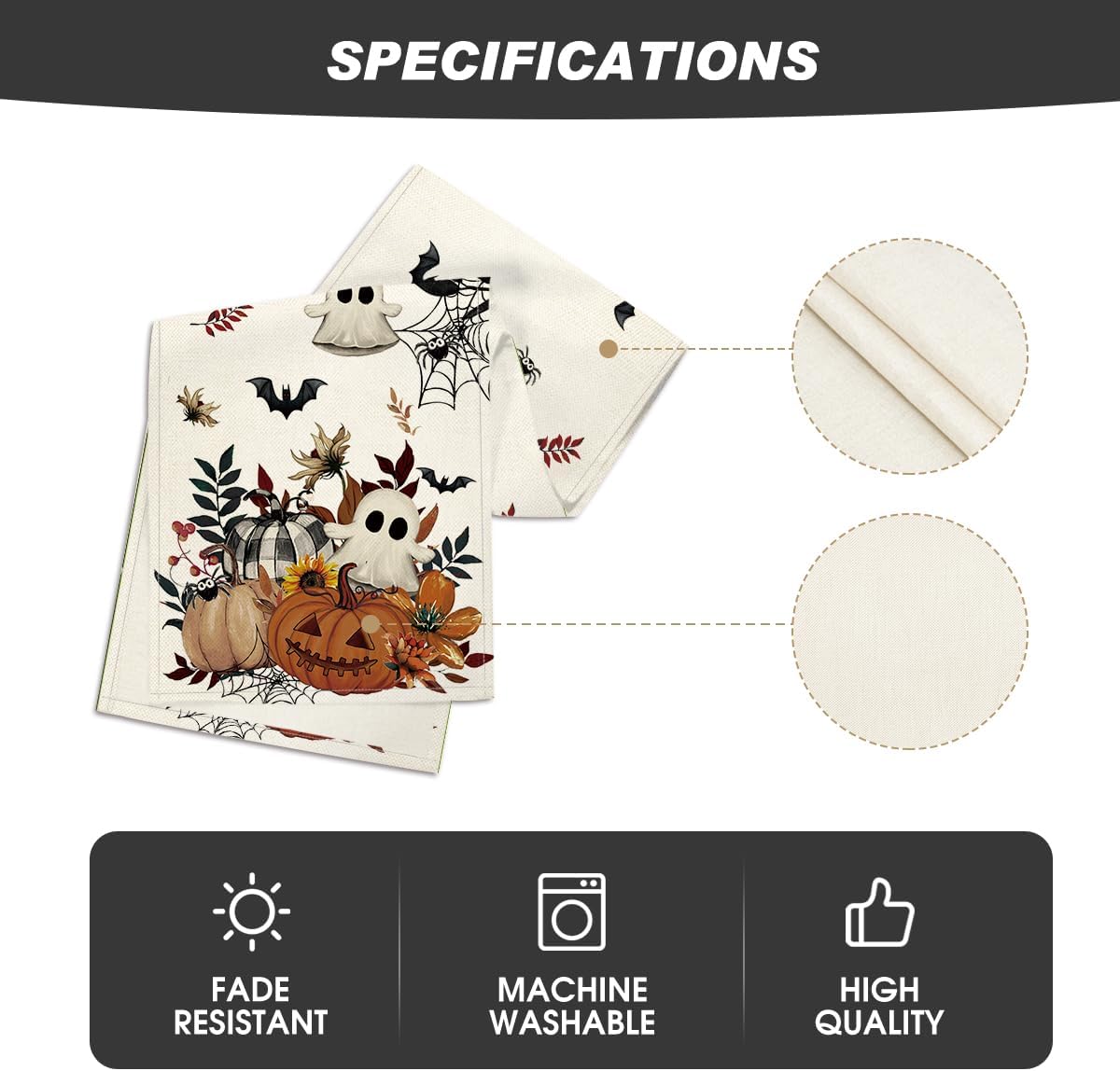 Artoid Mode Pumpkin Ghost Leaves Spider Web 210 GSM Halloween Table Runner, Spooky Kitchen Dining Table Decoration for Home Party Decor 13x72 Inch