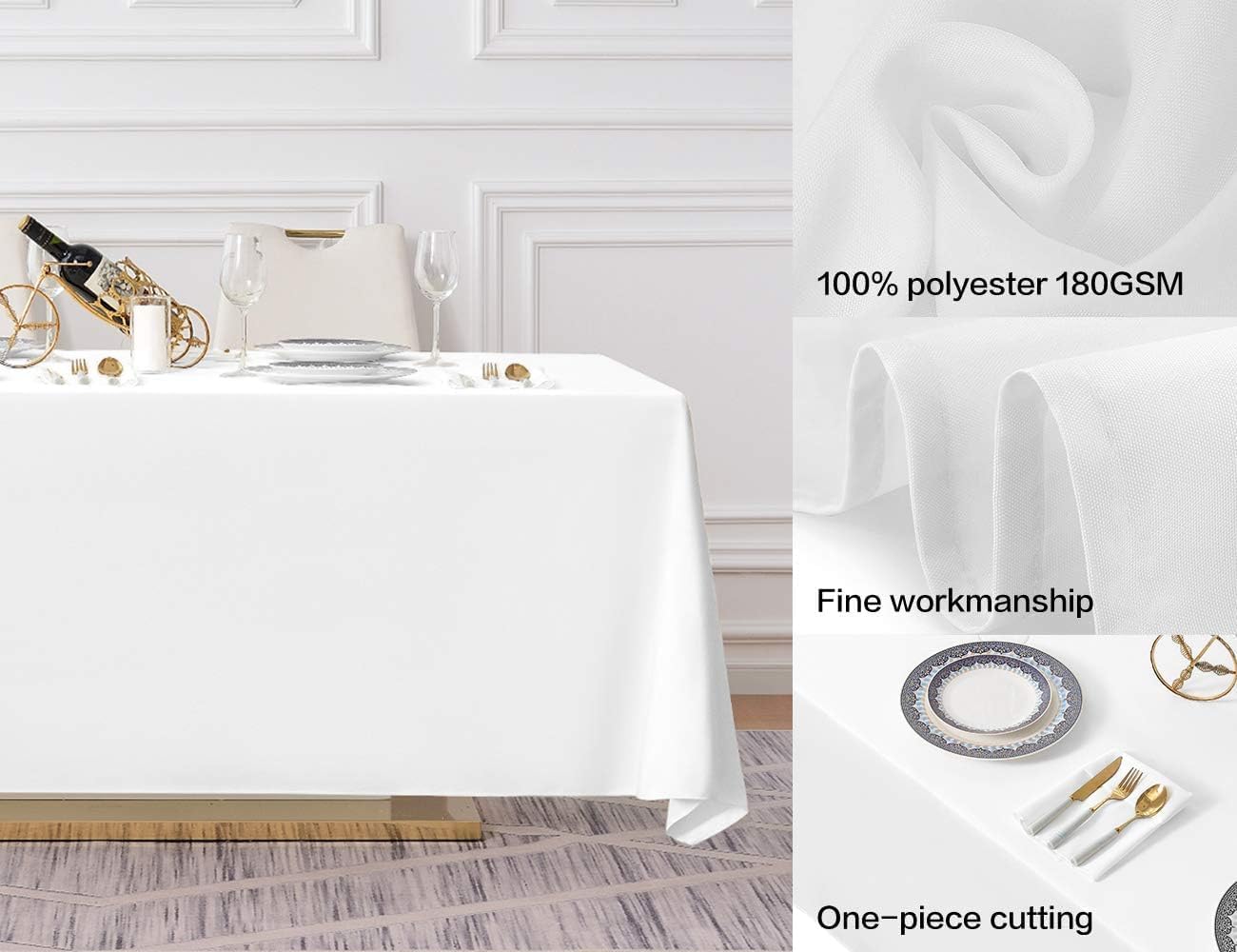 Surmente 10 Pack White Rectangle Tablecloth 90 x 156-inch Rectangular Polyester Table Cloth for Weddings, Banquets, or Restaurants