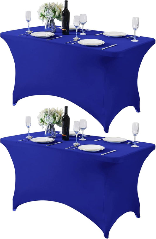 2Pack Spandex Table Cover for 4FT or 6ft or 9ft Table Universal Fitted Stretch Tablecloth for Party, Banquet, Wedding and Events-Royal Blue