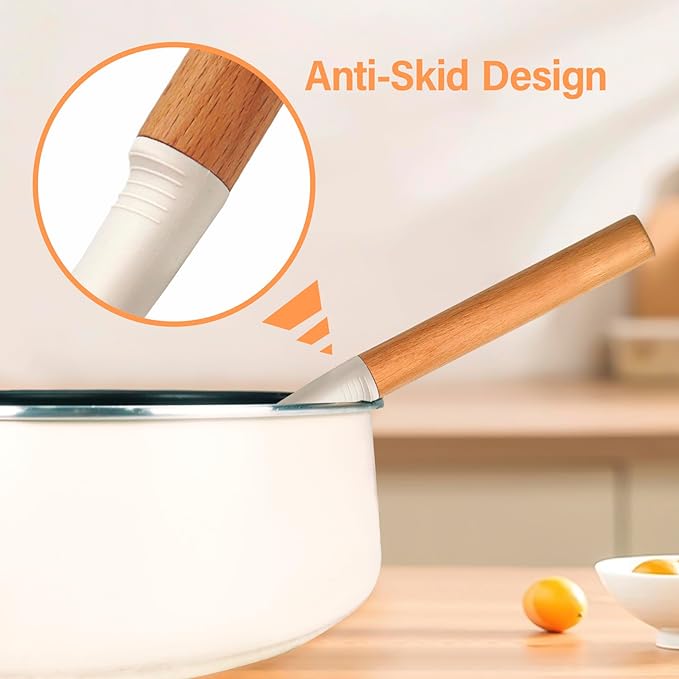 Silicone Cooking Utensils Set, 6 Pack Large Kitchen Utensils Set with Wooden Handle, Heat Resistant Silicone Utensil Spatula Set for Nonstick Cookware, Spatula, Turner, Spoon, Ladle BPA Free (White)