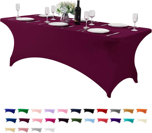 Spandex Table Cover for 8FT or 4ft or 6ft Table Universal Fitted Stretch Tablecloth for Party, Banquet, Wedding and Events-Burgundy