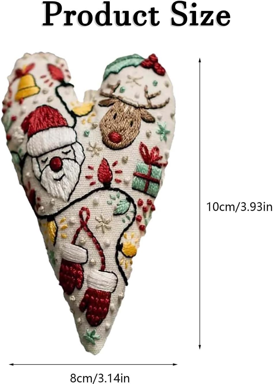 Christmas Ornament Embroidery Kit, DIY & Finished Heart Shaped Hand Embroidered Christmas Ornament/Ornament Kit, Beginner Friendly Cross Stitch Craft Set with Needles Thread (Finished)