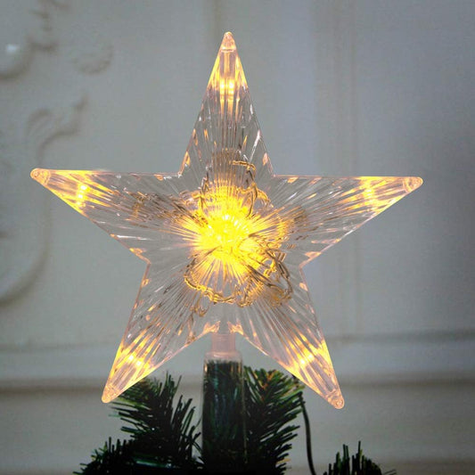 Small Christmas Tree Topper Star with LED Lighted 6" Star Treetop Rustic Holiday Tree Toppers Battery Powered for Indoor Xmas Ornaments Party Home Decoration Warm White