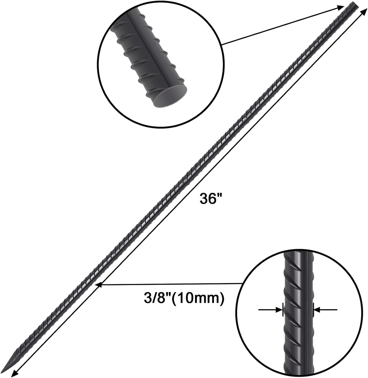VVOKGO RebarStakes 36 Inch Ground Rebar Stakes (8 pcs), Heavy Duty Hook Ground Anchors, Steel Plant Support Garden Stake with Chisel Point end Black Plastic Spraying for Anti-Rust