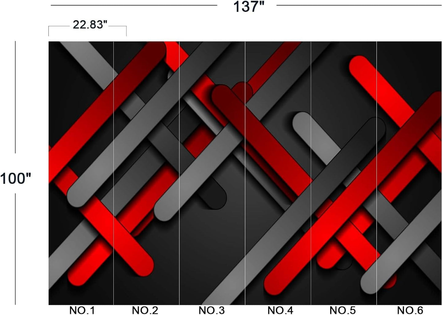 Red Black Metal 3D Wall Mural Wallpaper for Bedroom 137" x 100"