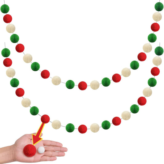 XmasExp Christmas Pom Pom Garland Decorations, Large Felt Ball Garland for Mantle, Indoor Home Decor, Tree Ornaments, Kids Room and Party Hanging Decor, 1.57" 13 Ft.