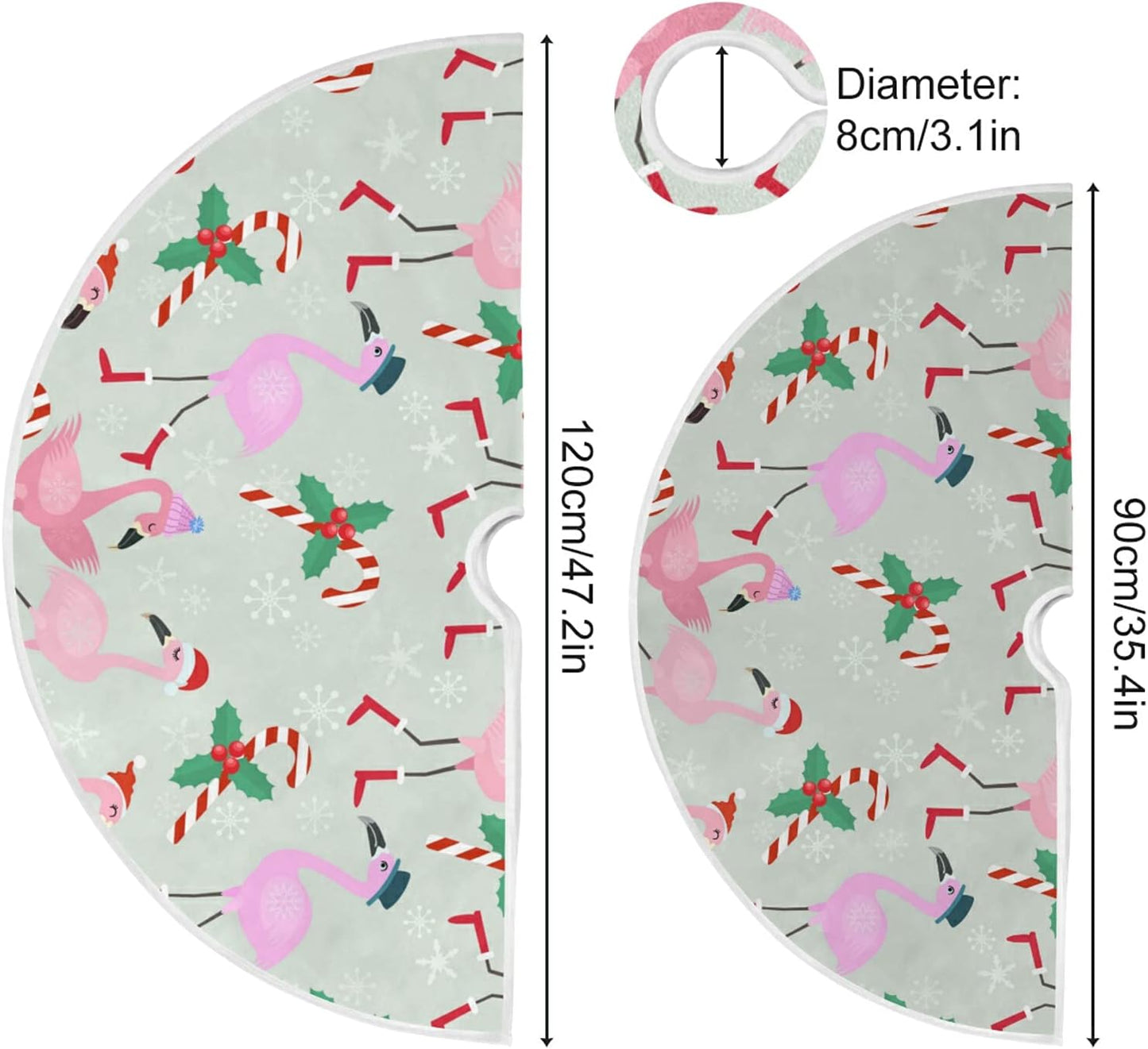 Christmas Flamingo Candy Tree Skirt, Seasonal Tree Mat Holiday Party Supplies Ornaments Indoor Outdoor Decorations for Tabletop Trees 35.4 Inches