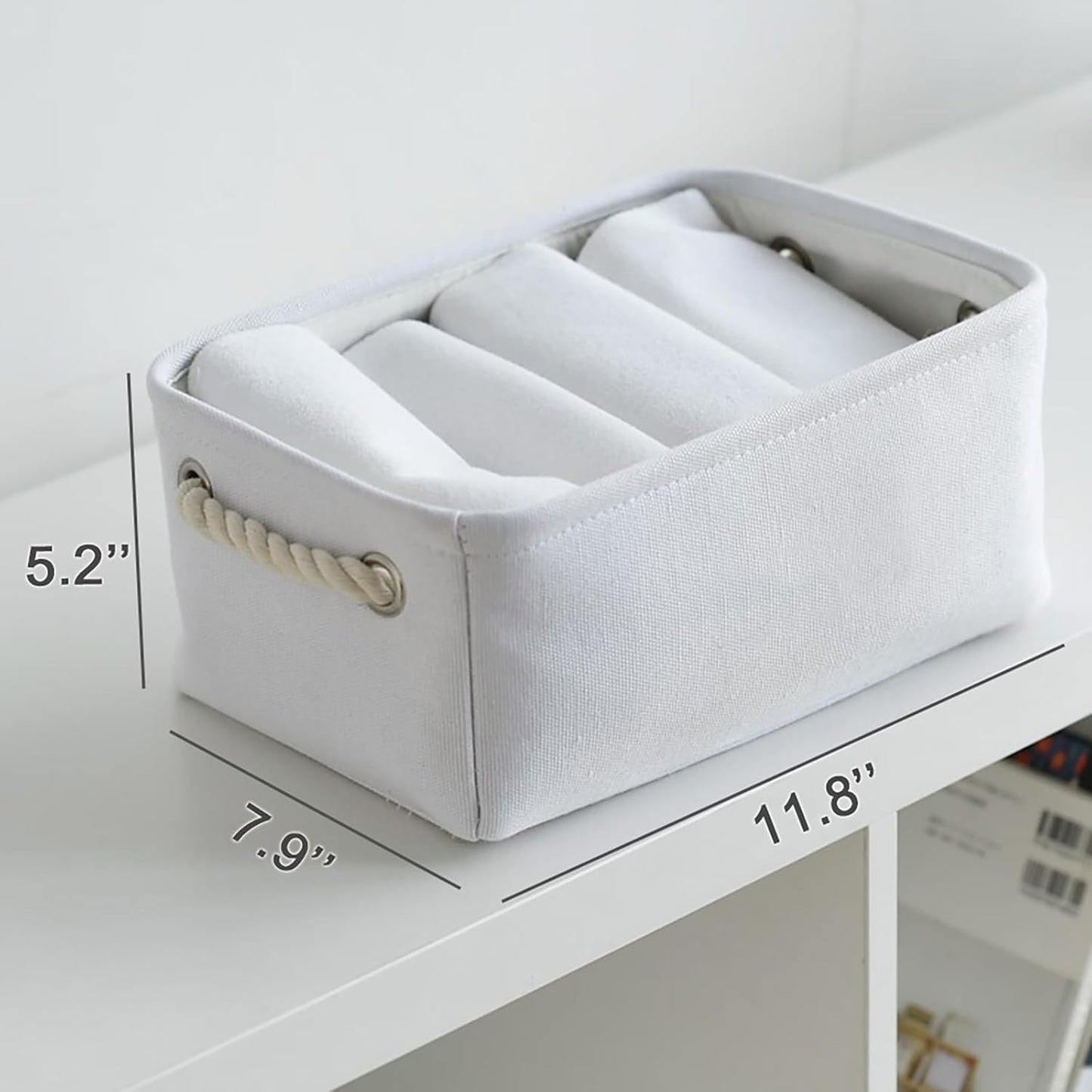 TheWarmHome Storage Basket for Organizing - Small 6 Pack 11.8x7.8x5.2 inch Gifts for Empty with Rope, Fabric Storage Cubes for Decorative Cloth Dog Livehome (White)