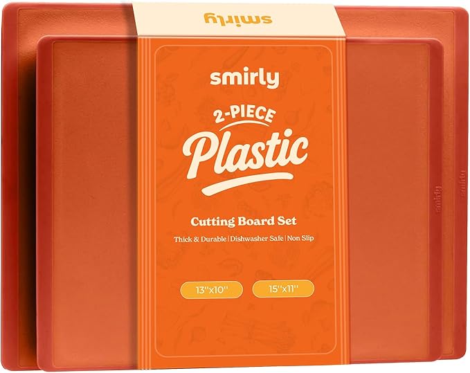 SMIRLY Cutting Boards for Kitchen, 100% BPA-Free Plastic Cutting Boards Set of 2 Small, Dishwasher Safe & Non-Slip, Kitchen Essentials, Orange