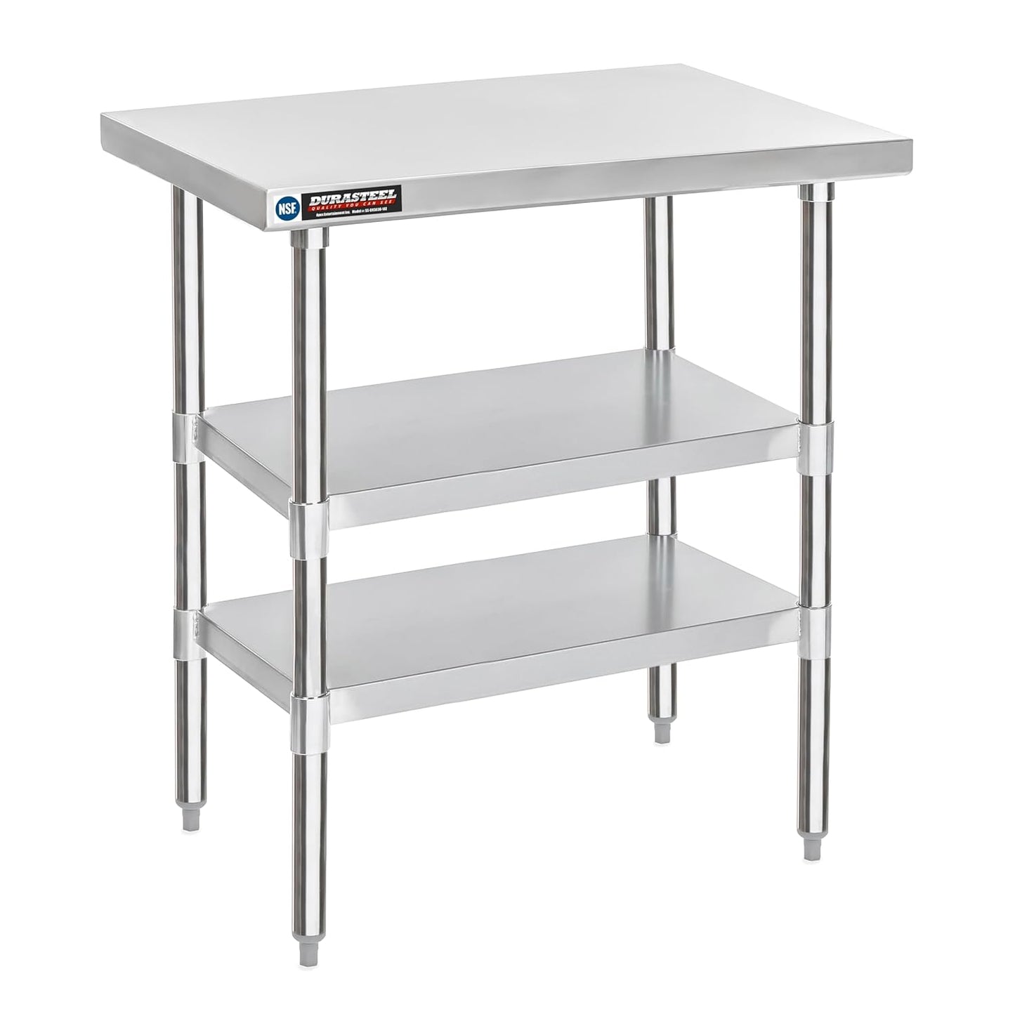 DuraSteel Food Prep Stainless Steel Table - 30 x 36 Inch Commercial Metal Workbench with Adjustable Under Shelf - NSF Certified - for Restaurant, Warehouse, Home, Kitchen, Garage