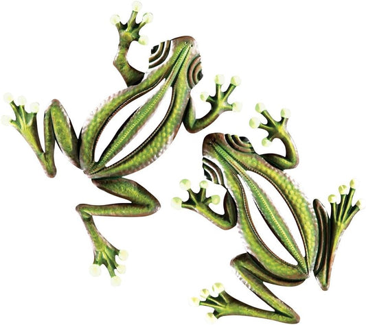 Collections Etc Glow in The Dark Hanging Frogs Wall Fence Tree Decor - Set of 2, Green