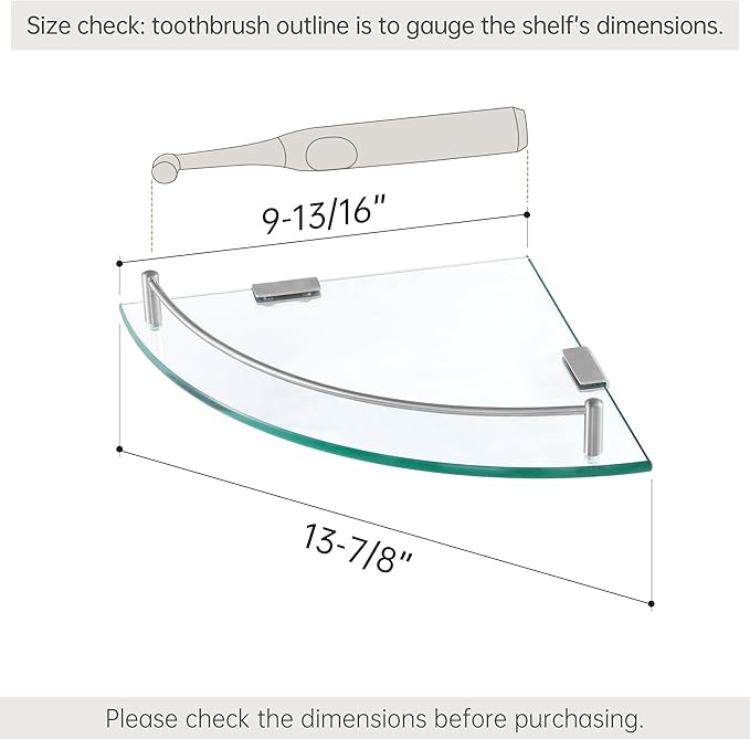 KES Glass Corner Shelf for Bathroom Corner Shelf 2 Pack Tempered Glass Shelf with Rail SUS 304 Stainless Steel Wall Mounted Brushed Finish, BGS2101A-2-P2