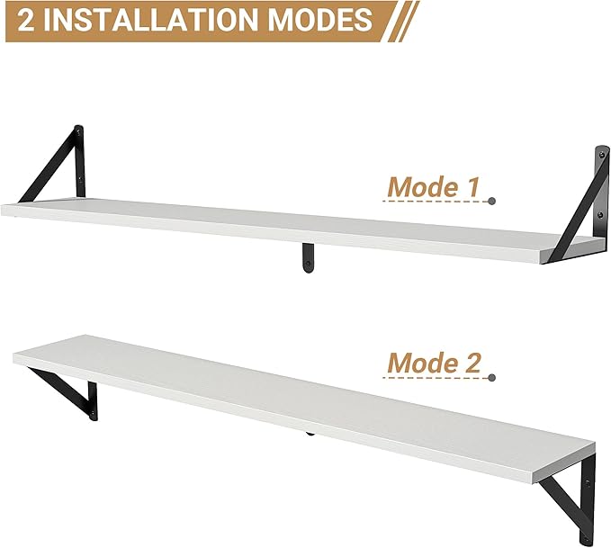 Heimlove Floating Shelves for Wall, 36 Inch Long Wood Floating Bookshelf Set of 3, Wall Mounted Hanging Shelf for Bathroom Bedroom Kitchen, White