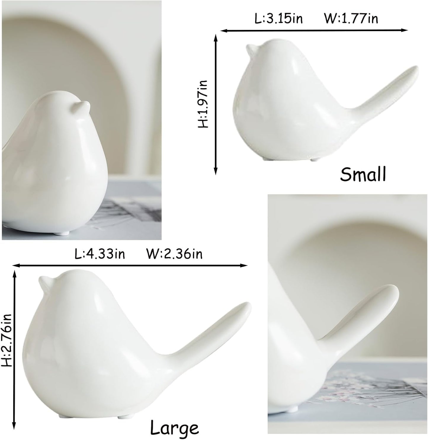 2 Pcs Small Animal Statues, White Bird Home Decor, Cute White Fat Bird Modern Home Decorative, Ceramic Decor for Office Desktop, Bookshelf, Bedroom, Living Room, Cabinets (New)