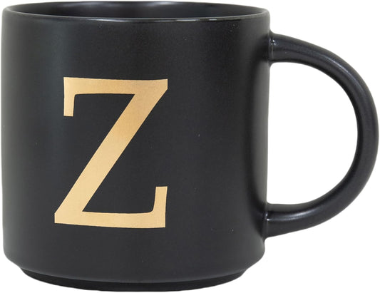 COLLECTIVE HOME - Monogram Ceramic Mugs, 15 oz Golden Initial Black Coffee Cups, Elegant Alphabet Tea Mugs, Elegant Personalized Mug with Gift Box, Unique Mug with Double Side Capital Lette (Z)